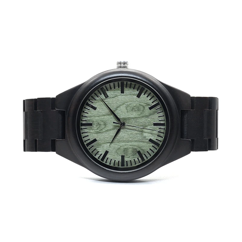 BOBO BIRD WH03 Mens Ebony Wooden Watch Green Wood Dial Vintage Watch for Mens With Wood Box OEM