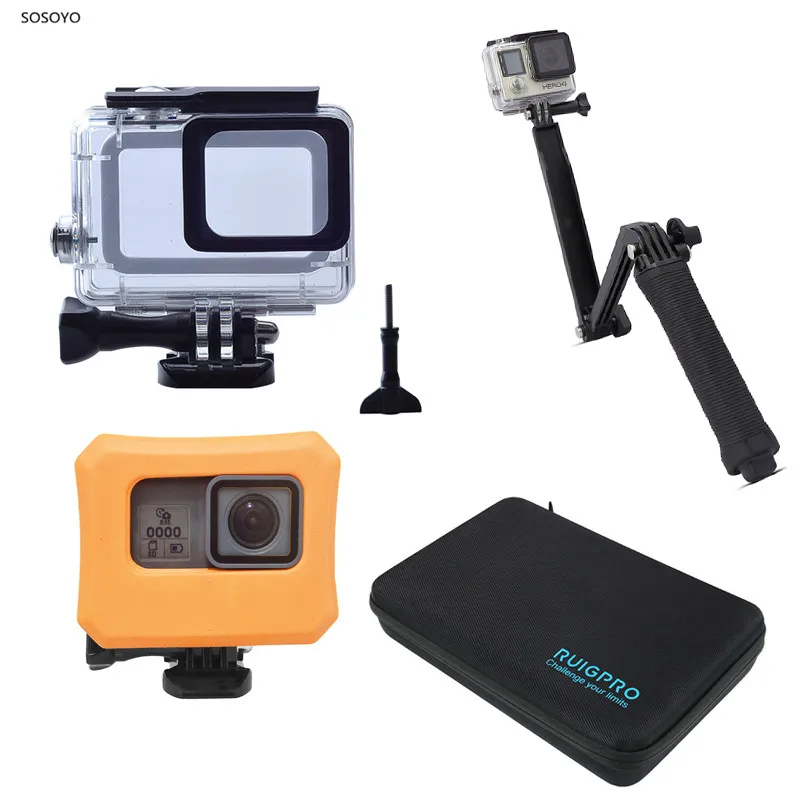 

4 in 1 Portable Storage Bag Waterproof case Float protection frame Extendable 3 Way Selfie Stick Suit For GoPro Hero 5 6 7 black