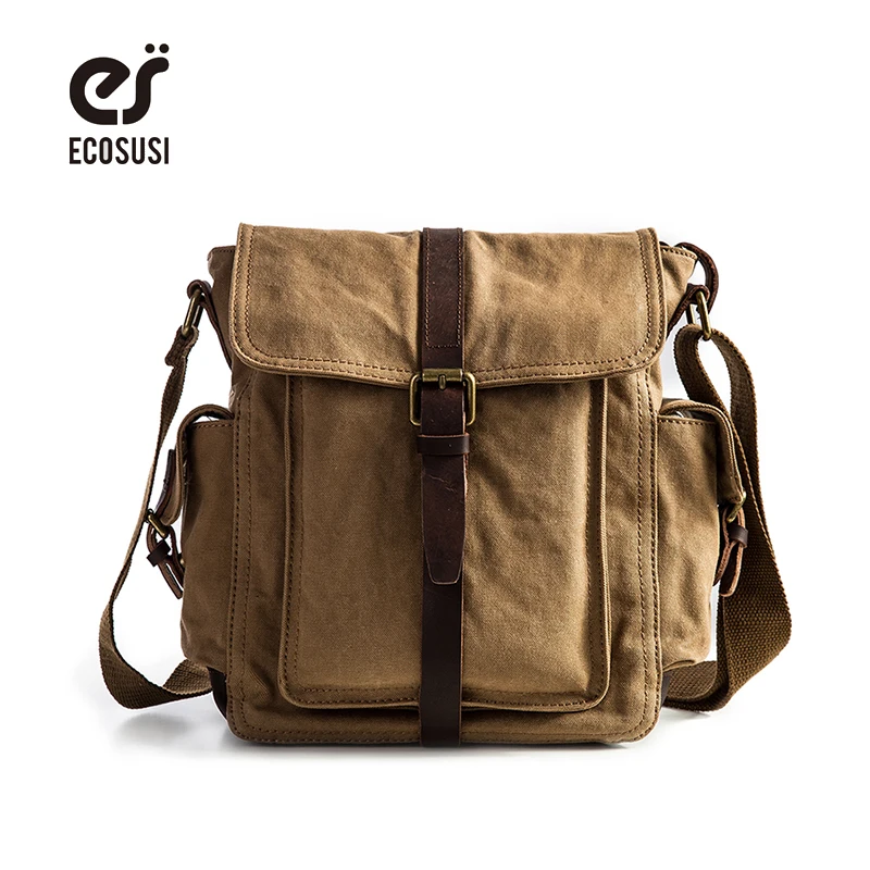 

ECOSUSI Brand Fashion Men Bag High Quality Canvas Messenger Bags Leather Patchwork Shoulder Scatchel Casual Crossbody Bags