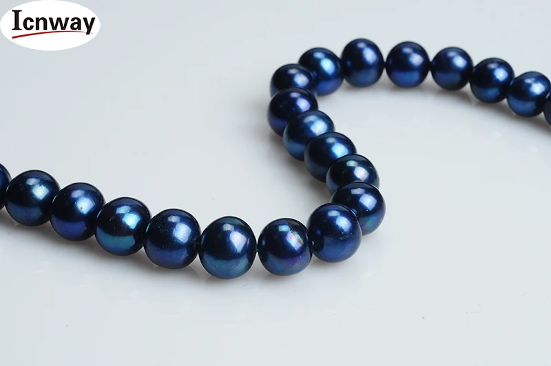 Natural blue Freshwater Pearl 10 11mm round 15inches DIY necklace