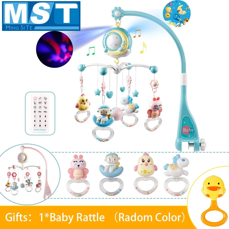 Baby Hanging Rattles Mobiles Toy Holder Rotating Crib Bed Bell With Music Box Projection For 0 1