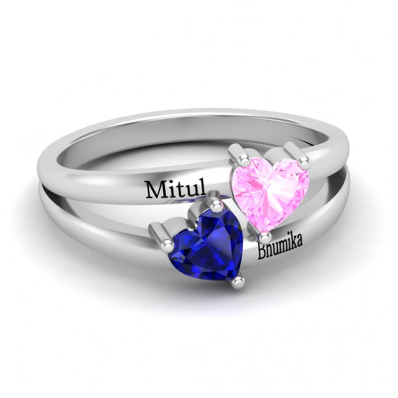 Персонализированные Серебро 925 Двойное сердце Rock N Rose DIY имя кольцо на заказ ювелирные изделия уникальный подарок для женщин подарок на день