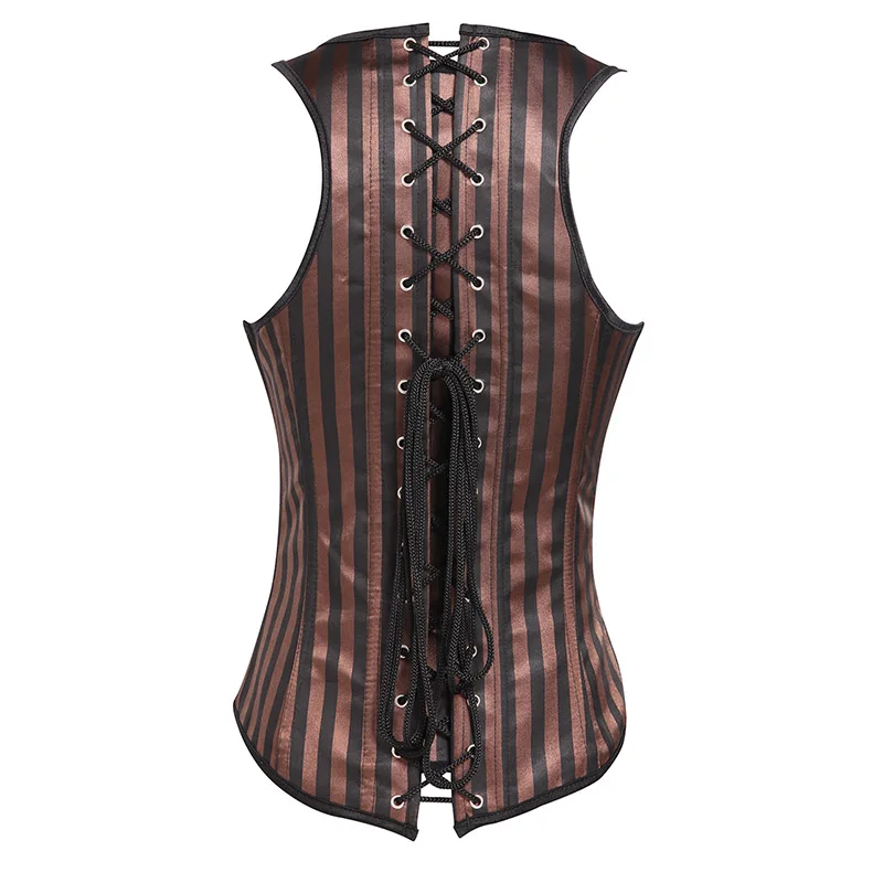 Sexy Stain Striped Open Bust Corset Underbust Goth Women Ajustable strap Slimming Waist Body Shaper Steam Punk Korsett For Women (6)