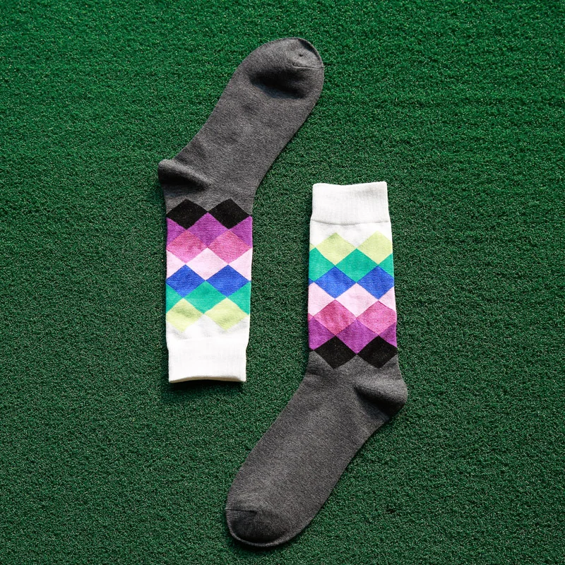 1 пара, мужские забавные носки с принтом, градиентный цвет, клетчатый дизайн, повседневные 3D длинные носки для мужчин, носки под горло, Art Calcetines