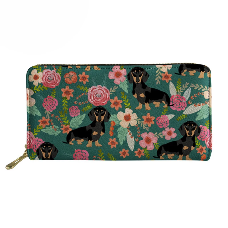 

Women Long Wallet Dog Dachshund Girls Coin Card Cases Bags High Quality Travel Storage Money Purse Casual Flower Bag