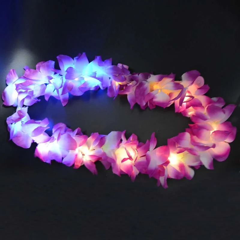 Свечение maraca Hawaii Luau вечерние светодиодный светящийся цветок ожерелье леи хула Гирлянда Венок для женщин и девушек вечерние свадебные принадлежности navidad
