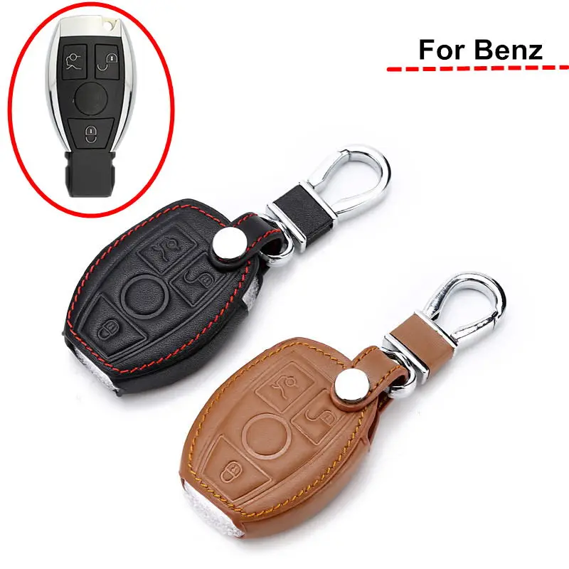

High Quality Leather Car Key Case Cover Holder key Chain For Mercedes Benz W203 W210 W211 W124 W202 W204 W205 AMG Remote Key