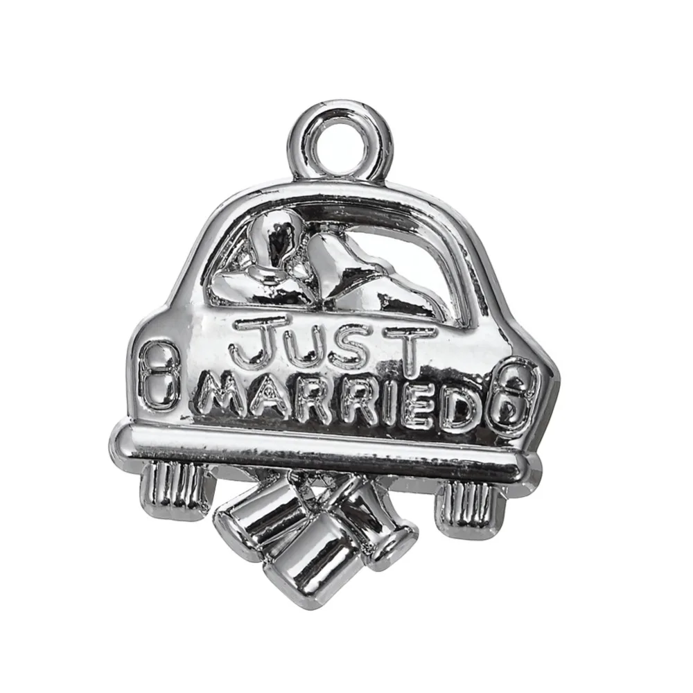 

my shape Just Married Wedding Car Charm Silver Plated Craft Collection for Newly Married Couples 10pcs
