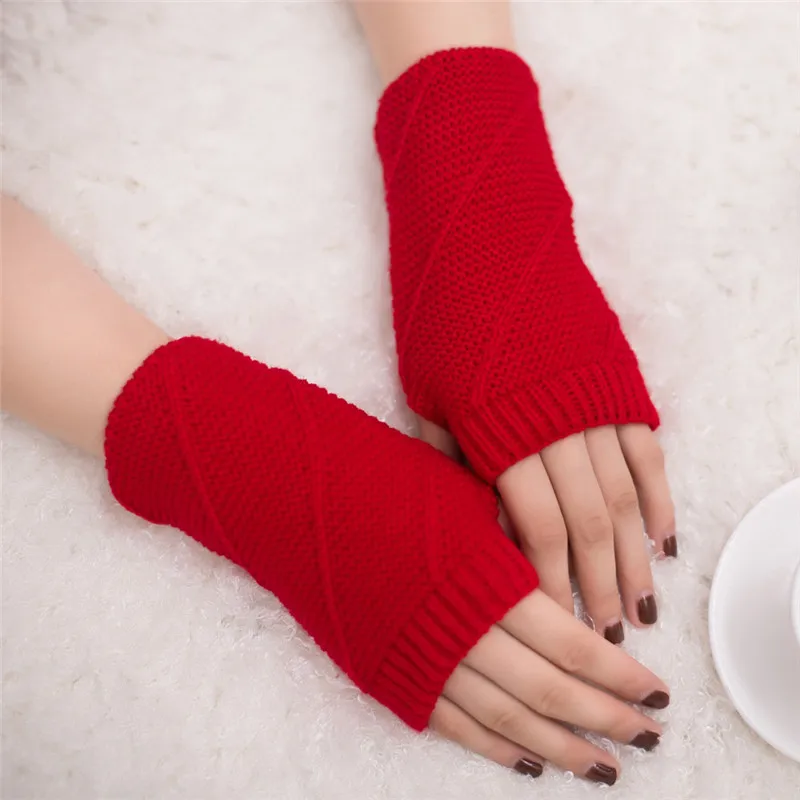  Women Girl Knitted Arm Fingerless Warm Winter Gloves Soft Warm Mitten Hand Gloves guantes eldiven handschoenen 40FE1404