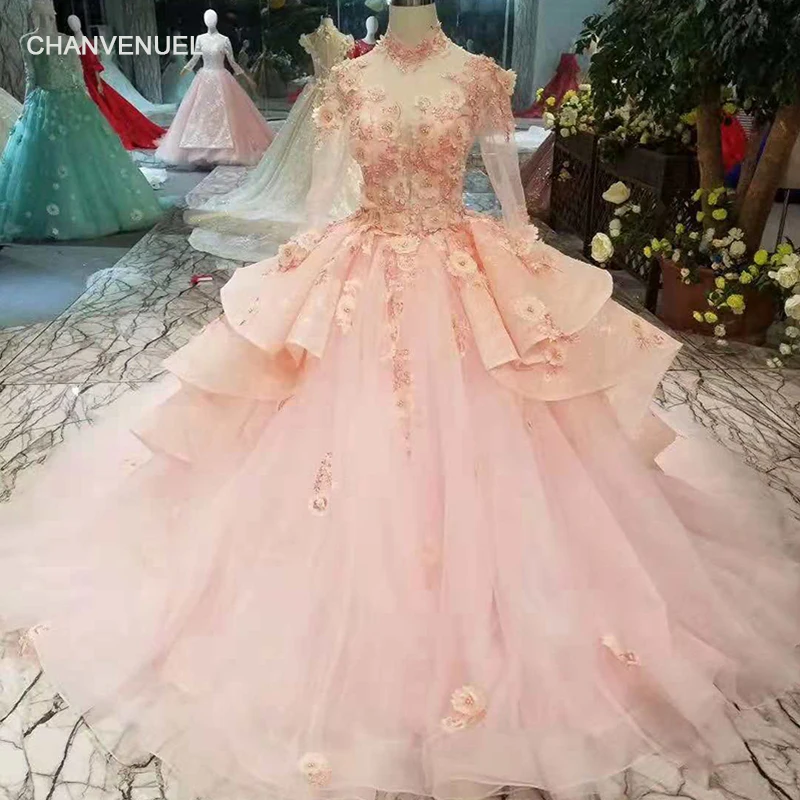 LSS262, розовые пышные платья для девочек, Длинные фатиновые вечерние платья с высоким воротом, Длинные бальные платья, праздничные платья 2019