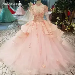 LSS262, розовые пышные платья для девочек, Длинные фатиновые вечерние платья с высоким воротом, Длинные бальные платья, праздничные платья 2019