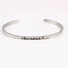 5PCS DON'T LOOK BACK Stainless Steel Engraved Positive Inspirational Quote New Cuff Bracelet Mantra Bangle