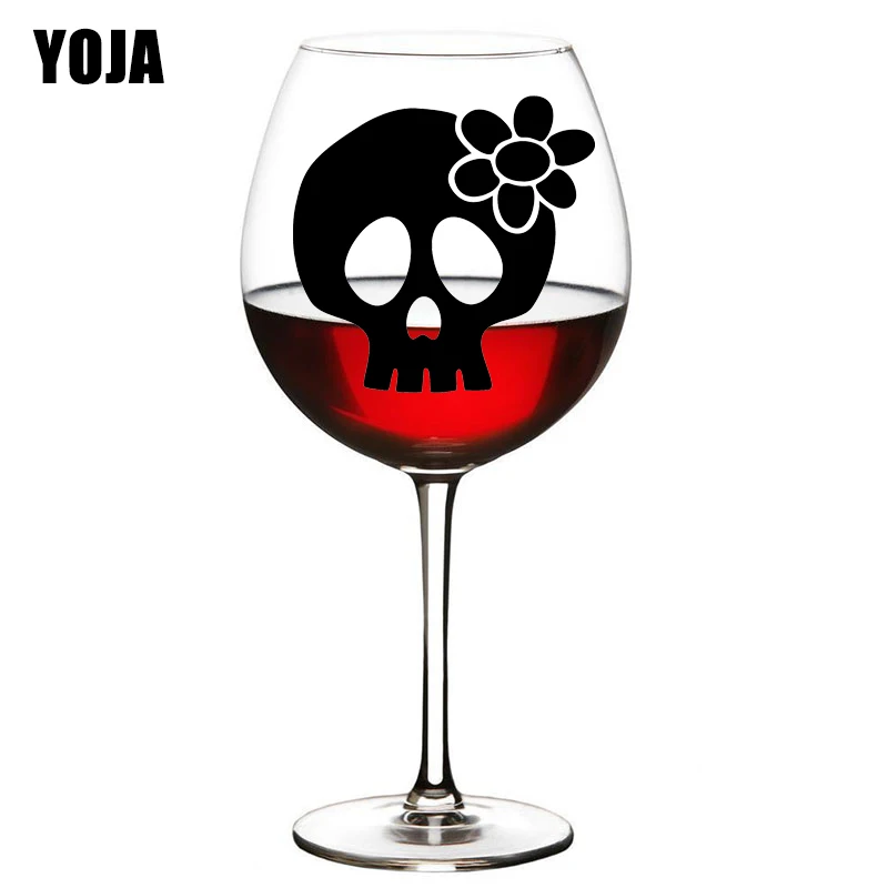

YOJA 5.8X5.7CM 6pcs SKULL WITH FLOWER Funny Glass Cups Decor Creative Home Room Wall Sticker G1-0585