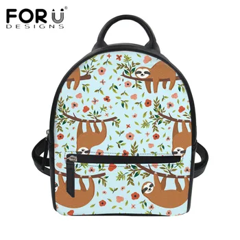 

FORUDESIGNS Cute Floral Sloth Printed Women Backpack Stylish PU Leather Mini Rucksack for Kids Girls Daily Use Daypack Mochila