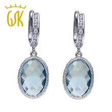 GemStoneKing 925 Plata de Ley Pendientes de La Manera Para WomenStunning Simulado Aquamarine Oval Pendientes de Gota