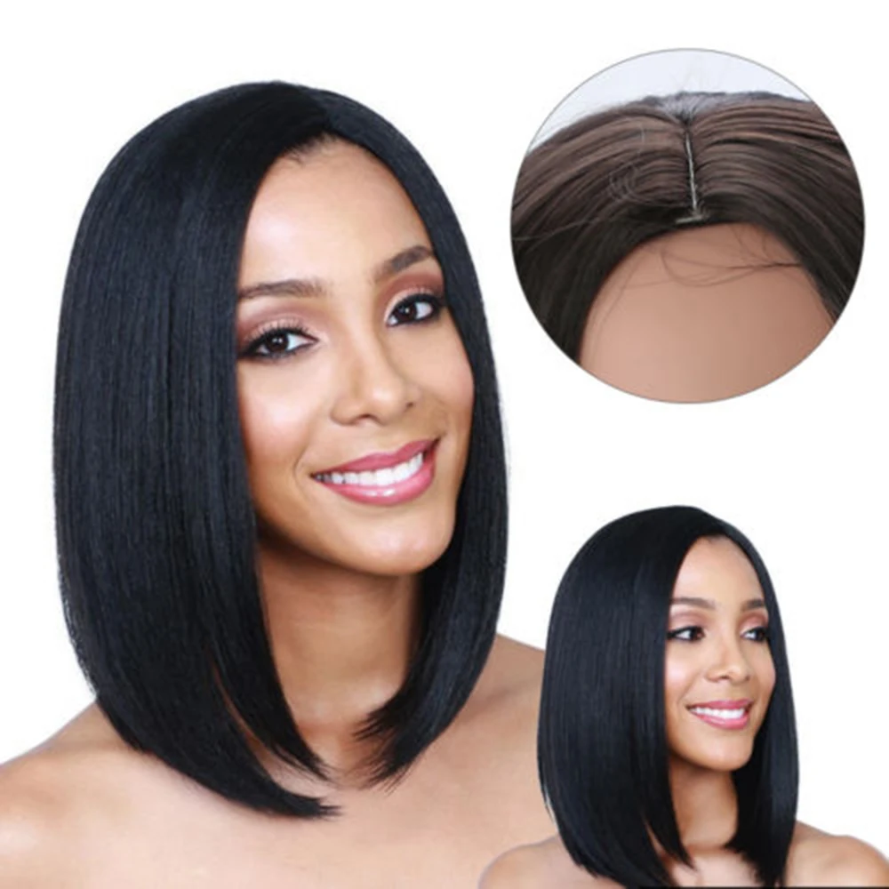 

1PC Natural Short Straight BOB Style Hair Wig Cosplay Thick Smooth Full Wig Natural Black Color Men Women Hair Extension Tools