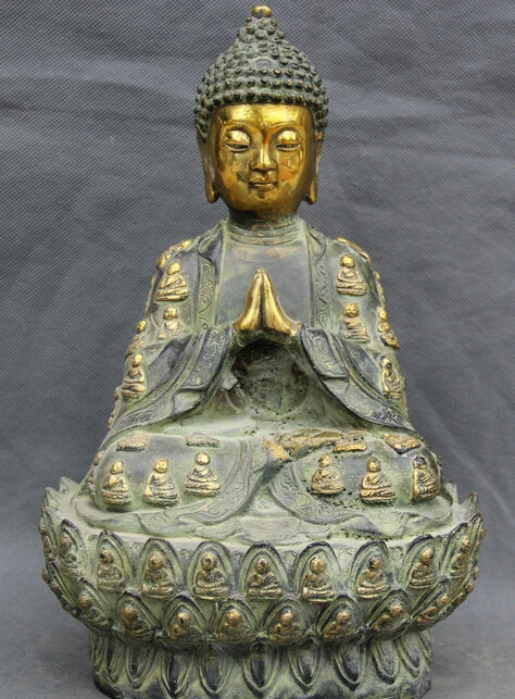 

Tibet Buddhism Bronze Gilt Shakyamuni Amitabha Buddha Seat Buddha Robe Statue S0705 (B0328)