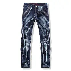 Новые Брендовые мужские модный пэчворк Джинсы для женщин рваные джинсовые обтягивающие джинсы мужские дизайнерские тонкие сращены Джинсы