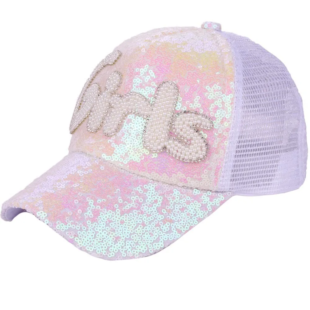 

Women Men Adjustable Sequin Stitching Girls Letter Rhinestone Denim Baseball Mesh Cap Hat Hyun dance hat viseira feminina #3