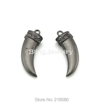 

H-SP59 Gunmetal Solid Metal Horn Tusk Pendant,Rhinestone Paved Horn Tusk Charm