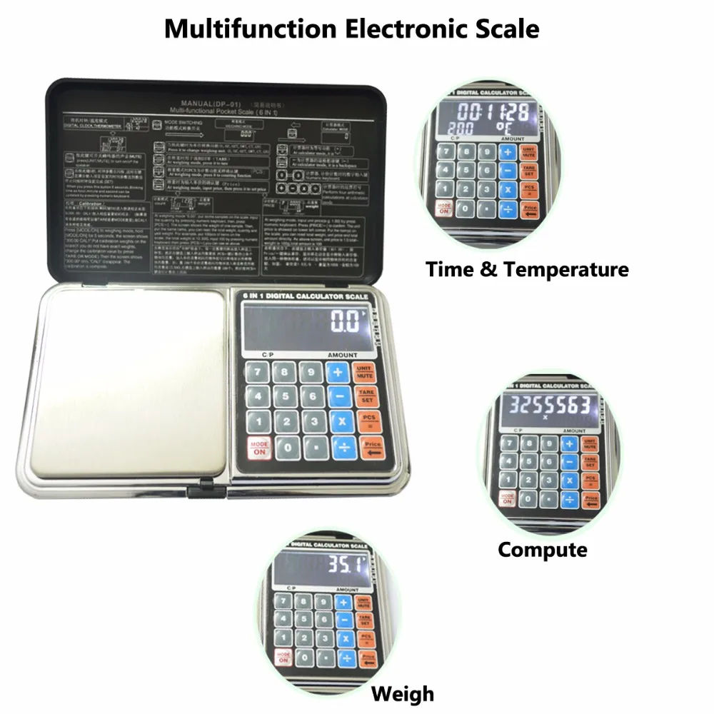 

6 in 1 0.01g x 500g Portable Multi-function Electronic Pocket Digital Weight Scale with Backlight LCD Display Weighing Scale