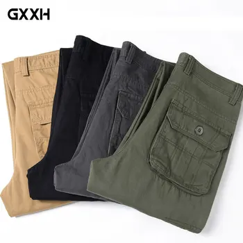 

Spring and Autumn Multi-pocket Tooling Casual pants Men Loose Work Uniforms Large size Straight cotton trousers Size 28-34 36 38