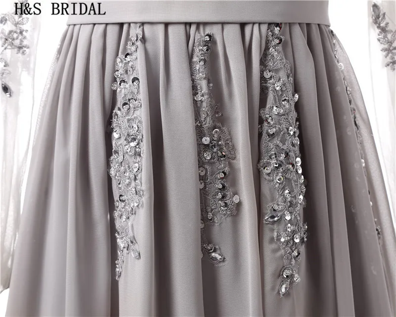 H&S BRIDAL Long Sleeve Evening Dress Gray Lace Applique evening dresses long Beading Gowns Chiffon Prom Dresses robe de soiree H&S BRIDAL Long Sleeve Evening Dress Gray Lace Applique evening dresses long Beading Gowns Chiffon Prom Dresses robe de soiree
