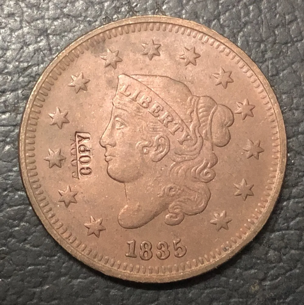1835 Коронет голова большой цент копия