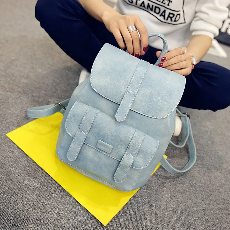 Blue Toposhine, известный бренд, рюкзак для женщин, рюкзаки, одноцветные, винтажные, для девочек, школьные сумки для девочек, черный, кожзам, женский рюкзак, 1523 - Цвет: Blue