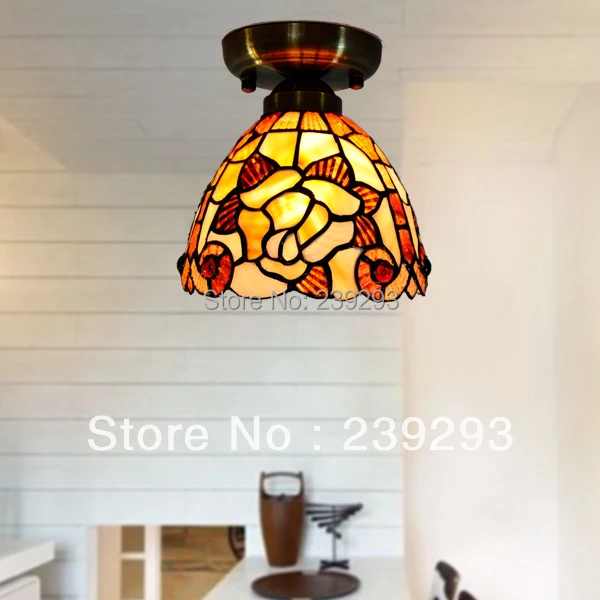 MAMEI Newest Deisgn Free Shipping 110-240V Indoor Tiffany Lamp Ceiling Lamp Max 40W 1 Light With  7 Inch Rose Shell Lamp Shade