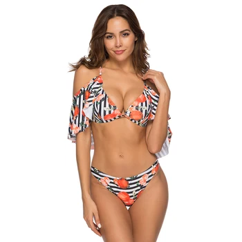 

Ruffle Floral Print Swimsuit Woman 2019 Two Piece Bikini High Waist Bikinis Women's Bathing Suits Swimming Suit For Women