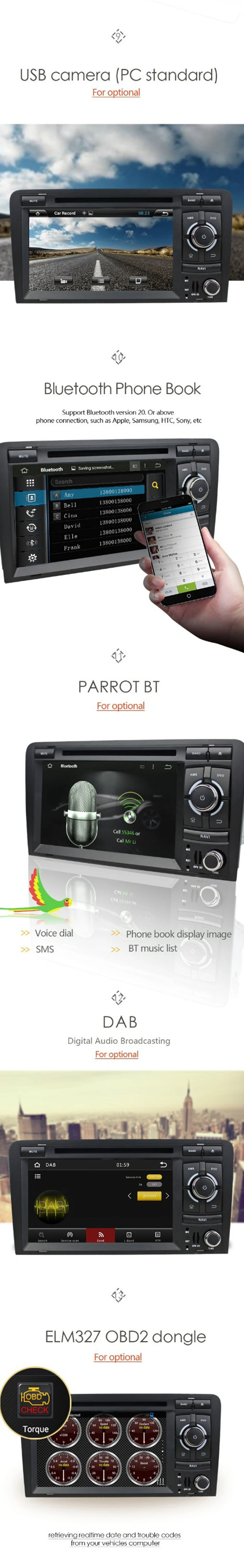 Excellent 2 Din Touch Screen Car Radio for Audi A3 DVD Player with GPS Navigation TV 3G WIFI Bluetooth USB PC Android Multimedia Player 16