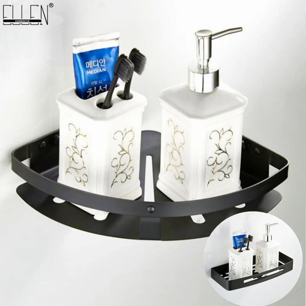 Bathroom Corner Shelf Black Single Level Dual tier Bath Shampoo Holder
