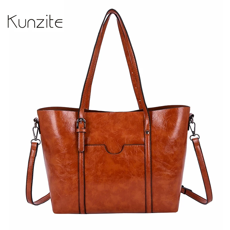 

Handbags Women Oil Wax Leather Portable Bags 2019 Famous Brands Daybag Ladies Casual Messenger Shoulder Bags Black Tote Bags Sac