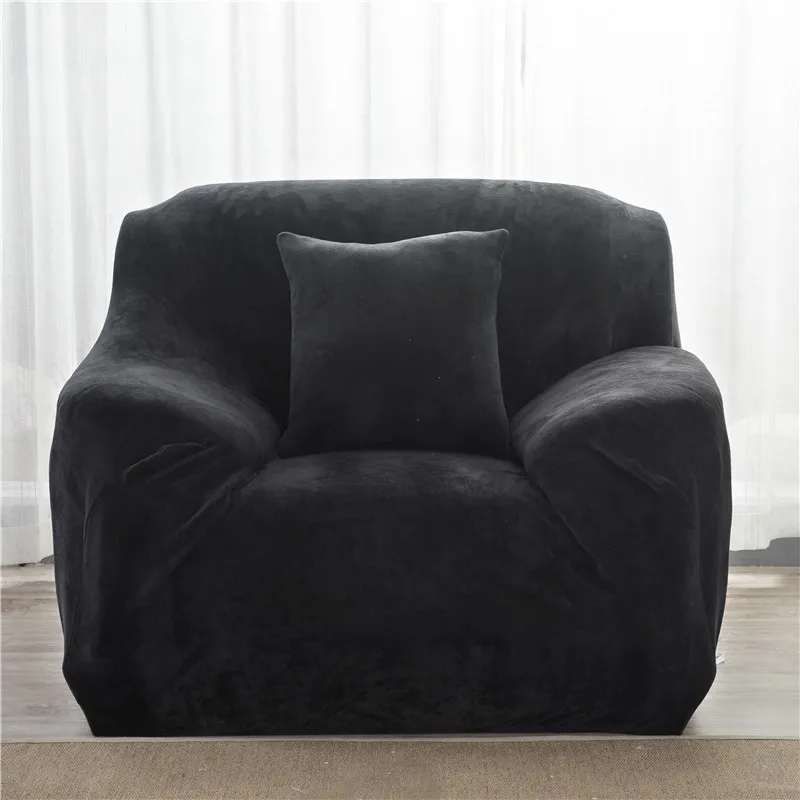 NJ Европа Универсальный Чехлы для диванов сгущаться теплый плюшевый полиэстер серый Ткань эластичные Чехлы для диванов Чехлы диван домашний текстиль - Цвет: black
