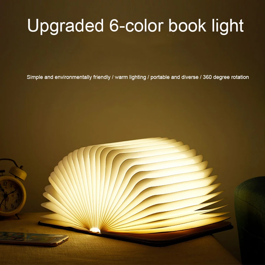 Портативный складные для чтения свет деревянный, в форме книги Творческая настольная лампа USB DC 5 V для домашнего декора Ночная теплый белый