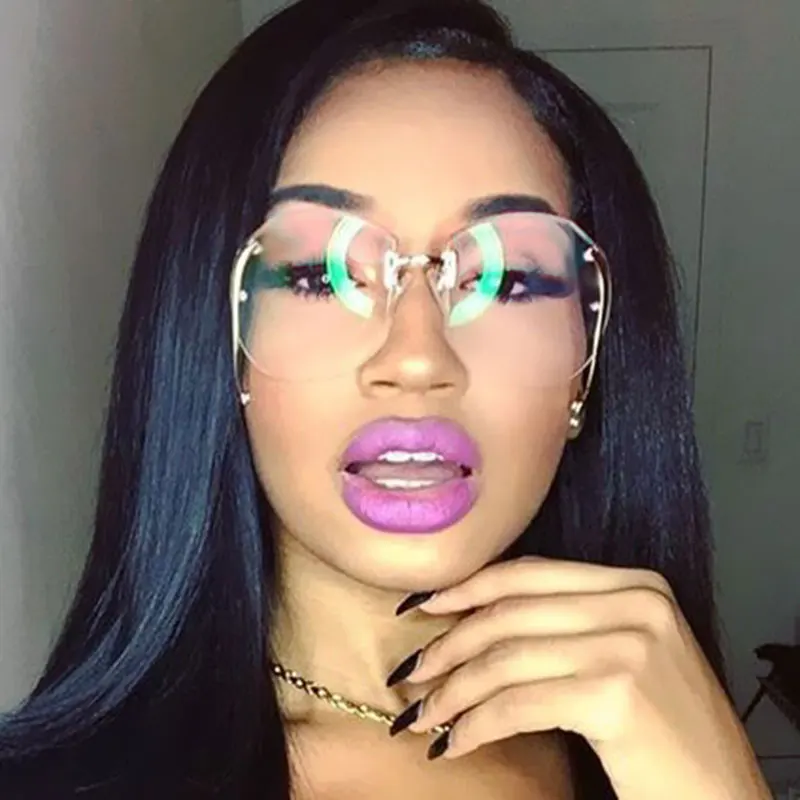 Classic Clear Rimless Glasses Gold Frame Gradient Vintage Sunglass Women Men UV400 Oversized eyeglass Transparent Shades