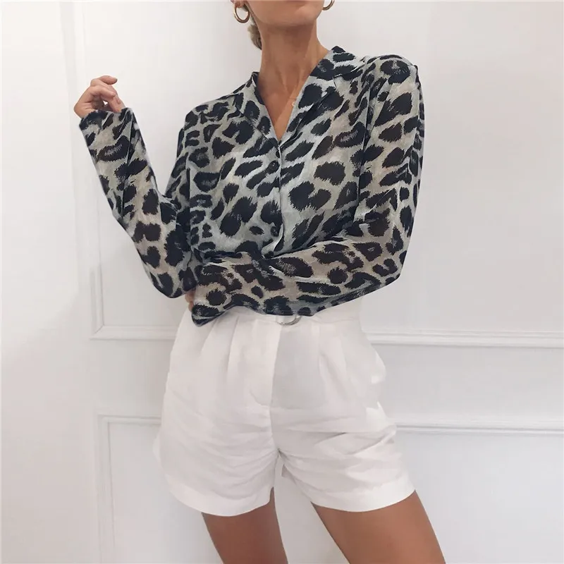 

Fashion Women Long Sleeve Leopard Blouse V neck Shirt Ladies OL Party Top Dames Streetwear Blusas Femininas Elegant Plus Size
