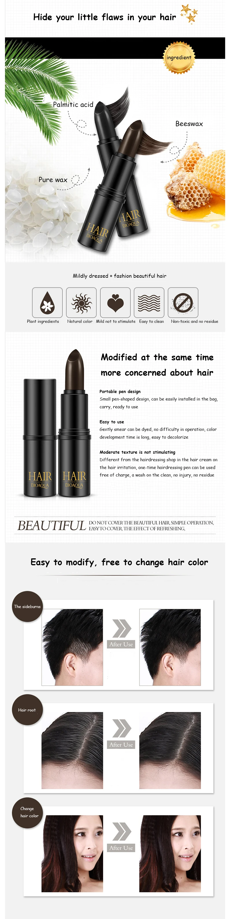BIOAQUA бренд черный коричневый Временная Краска для волос крем мягкий Быстрый один-офф мелки для волос крышка белые волосы DIY Стайлинг макияж