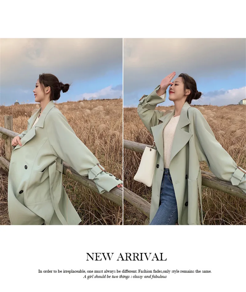 Spring Autumn New Arrival Classic Basics Beige Lapel Windbreaker WomanFashion Belted Waist Long Trench Coat Overcoat