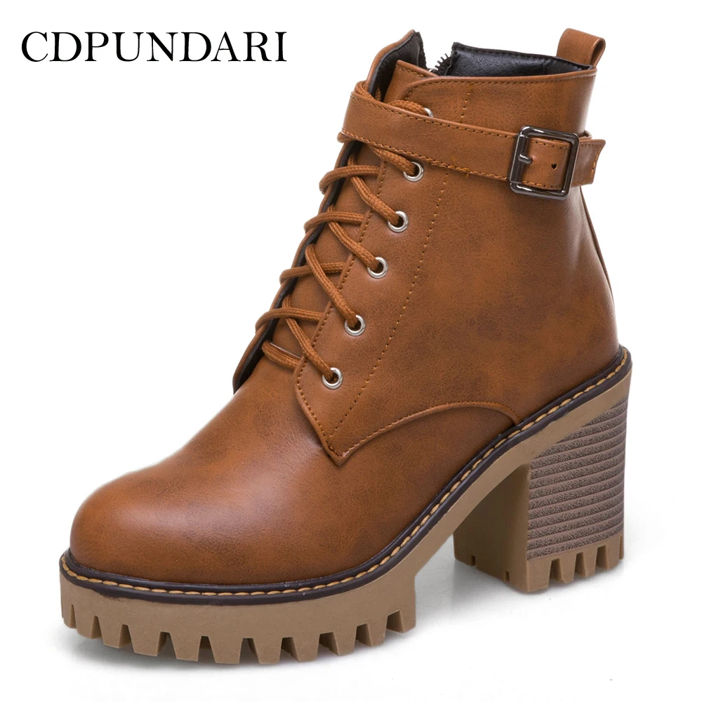 

CDPUNDARI Lace Up Ankle boots for women Winter Platform boots Ladies High heel boots shoes woman