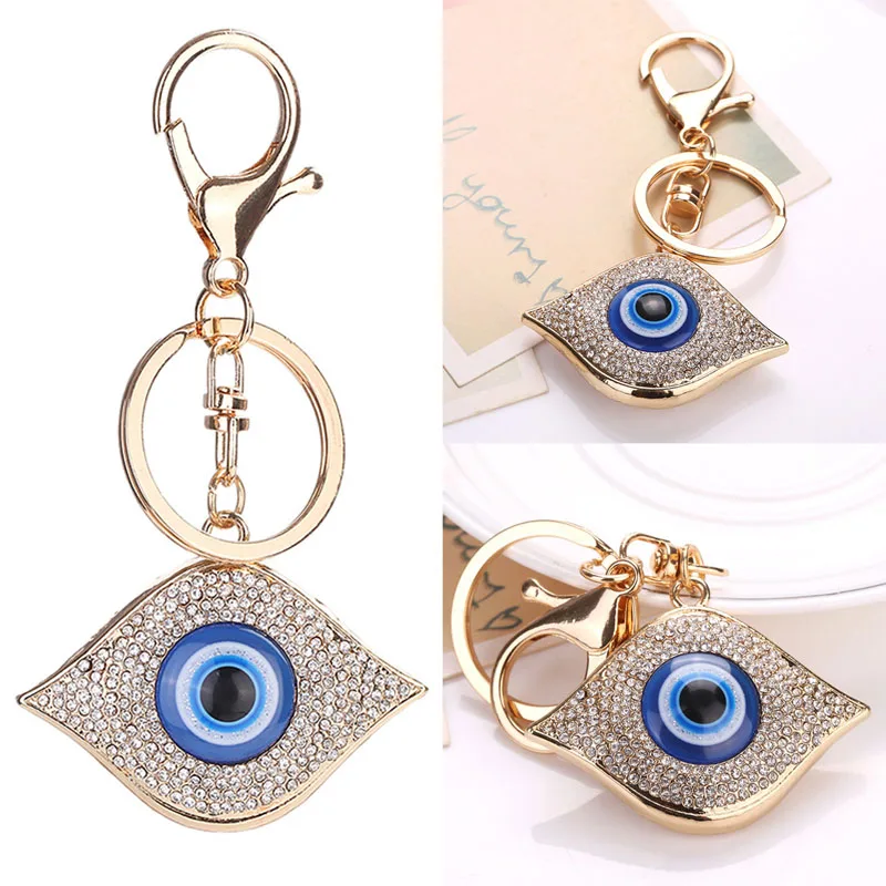 

Turkish Blue Evil Eye Rhinestone Key Chain Pendant Amulet Keyring Purse Bag