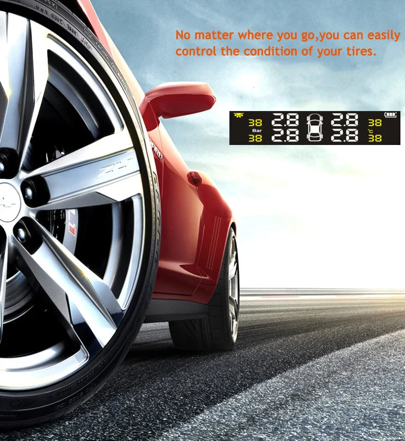 Solar Energy Smart Car TPMS Tire Pressure Monitoring System Digital LCD Display Auto Security Alarm Systems with Sensor 3