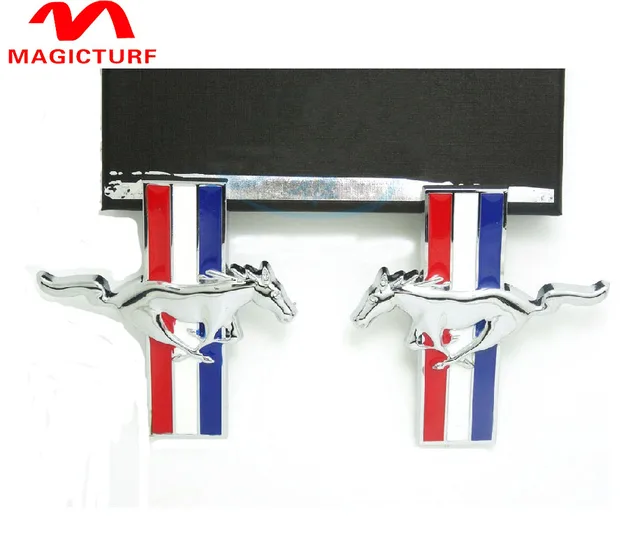 1pair 3D Gold Chrome metal Mustang Running Horse Fender Side badge