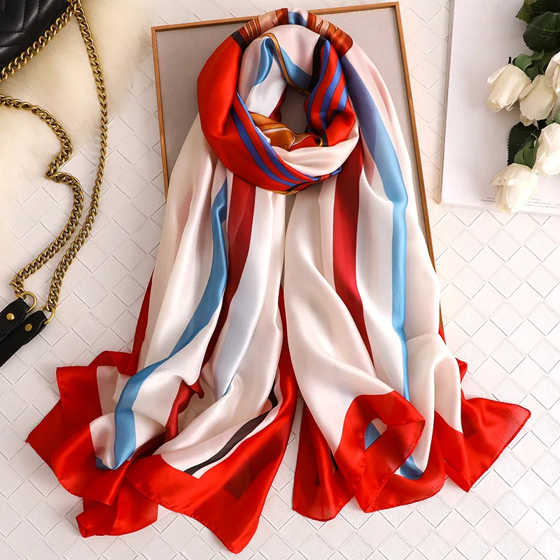 Роскошный брендовый женский шарф, летние шелковые шарфы, шали, женские накидки, мягкая пашимина, женская дизайнерская накидка для пляжа, бандана - Цвет: FS349-2