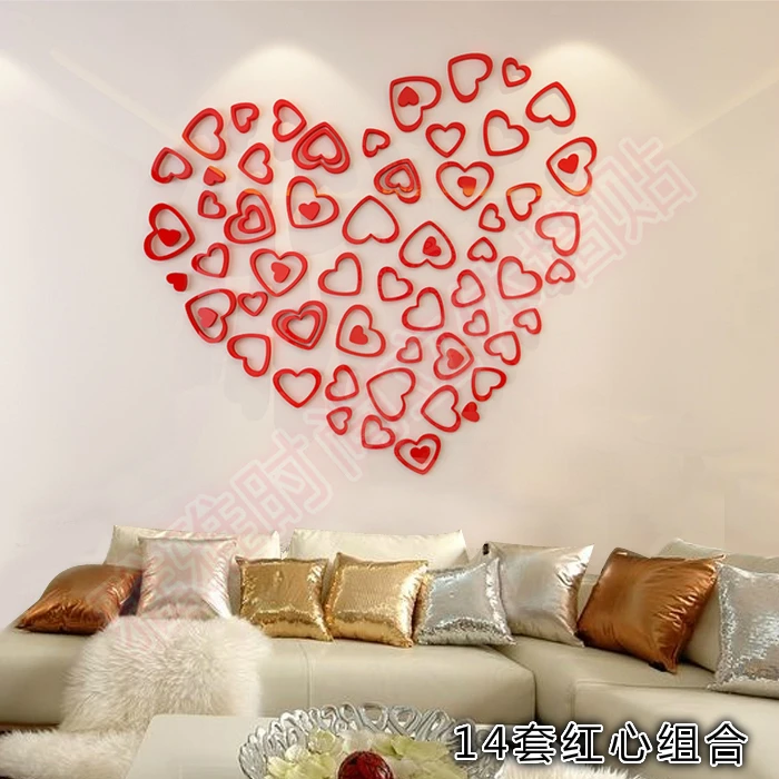 Любовь Сердце трехмерные стикеры Настенные Акриловые Кристалл украшение домашнего декора самоклеющиеся съемные аксессуары для потолка