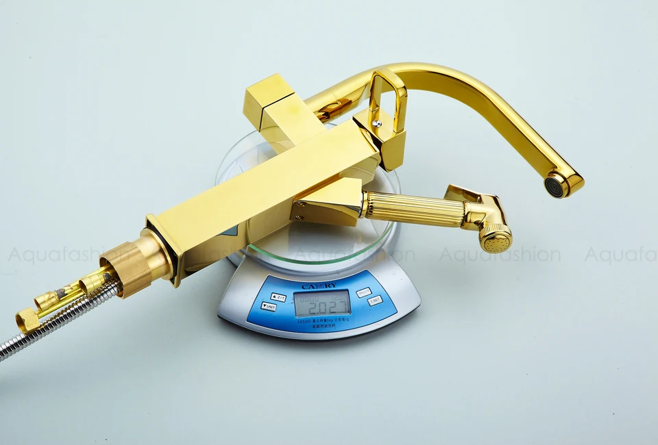 Luxury Gold Bathroom Faucets Pull Out Basin Mixer Double Spout Sink Tap Single Handle (13)