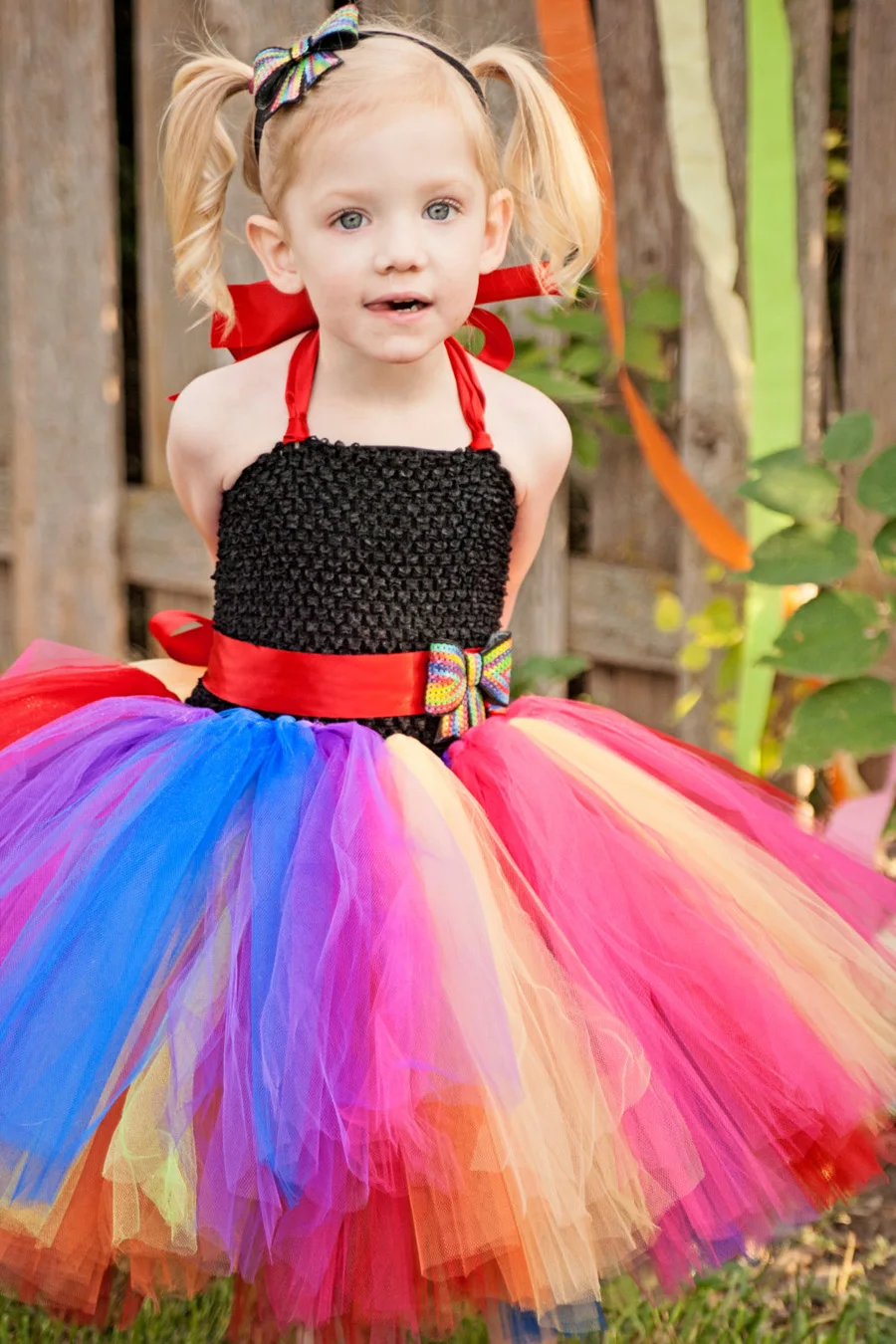 Bright Rainbow Princess Girls Tulle Tutu Dress for Birthday Wedding Dancing Party Ball Gown Kids Fluffy Dress with Rainbow Bow (7)