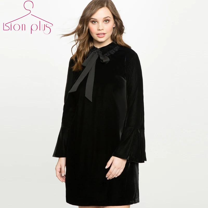 

Sweet Bow Collar Women Dress Big Sizes 6XL 5XL 7XL 2018 Spring Butterfly Sleeve Solid O-Neck dresses High Waist 4XL XXXL Dresses
