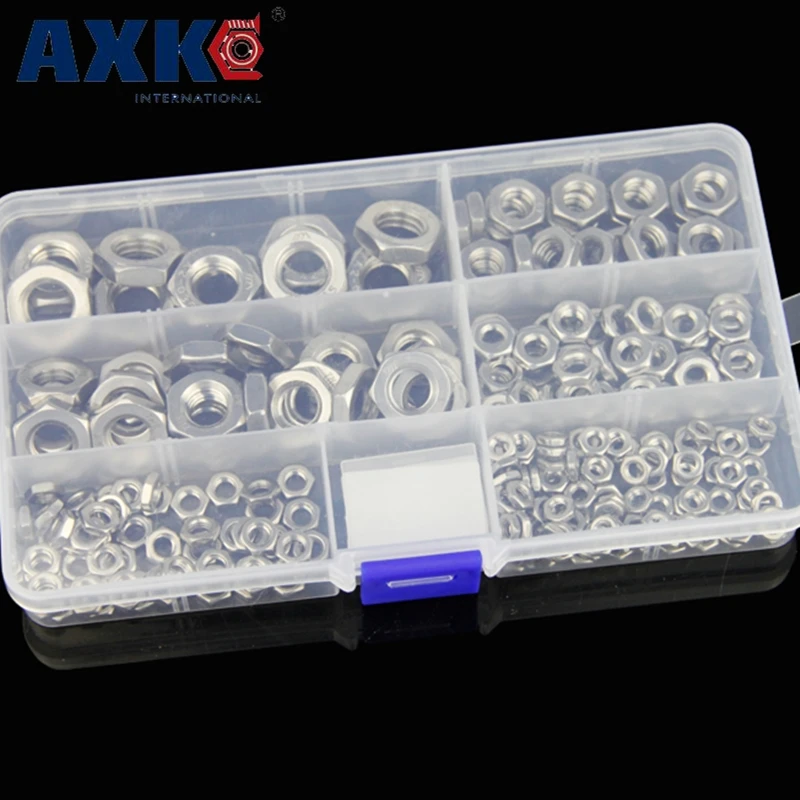 

AXK 250PCS 304 stainless steel thin nut set Hex flat nut M4M5M6M8M10M12